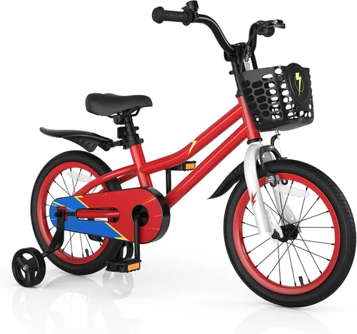 Miniatura 26 de COSTWAY Bicicleta para niños, 12, 14, 16, 18 pulgadas, para niños y niñas de 3 a 8 años, bicicleta para niños con ruedas de entrenamiento