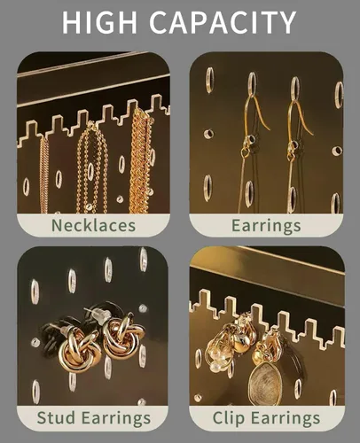 Miniatura 8 de Jenseits Acrylic Jewelry Holder, Clear Earring Organizer with 3 Drawers, Velvet Hanging Jewelry Stand Storage for Necklace Earrings Ring Bracelet