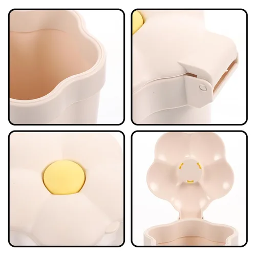 Miniatura 9 de Cabilock Mini basurero de escritorio con tapa en forma de flor, cubo de basura pequeño para oficina, dormitorio, organización de mesa