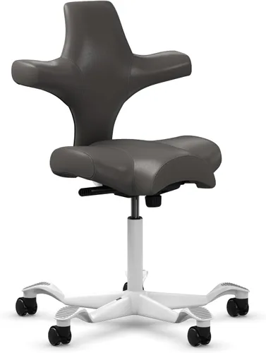 Miniatura 25 de HAG Capisco Silla de escritorio estándar ajustable, marco negro, asiento negro de vinilo ónix