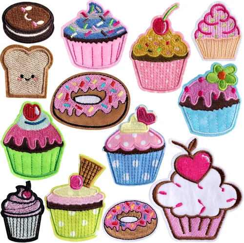PAGOW 13 parches bordados para cupcakes, coloridos parches para planchar para ropa, chaquetas, bolsas, parches de bordado dulce, bonita decoración