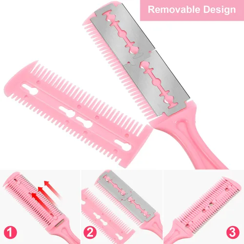 Miniatura 4 de Maitys 3 Piezas Peine Navaja de Corte de Cabello Peine de Corte de Cabello con 12 Cuchillas de Repuesto Moldeador de Doble Filo para Salón y Hogar