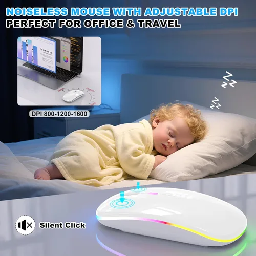 Miniatura 6 de Ratón LED Bluetooth inalámbrico para MacBook Air, Mac Pro, Laptop, iPad, ratón recargable silencioso con luz, ratón jiggle óptico de doble modo
