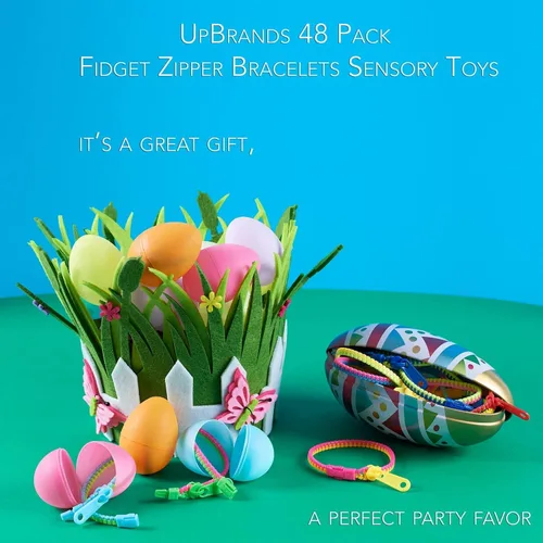 Miniatura 8 de UpBrands 60 recuerdos de fiesta para niños, pulseras de amistad con cremallera de 7 1/2 pulgadas, juego sensorial a granel de juguetes