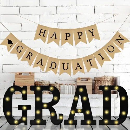 Curyidy Letras de decoración de graduación, letreros de marquesina, luces iluminadas de marquesina de clase de 2025 para cumpleaños, Año Nuevo,