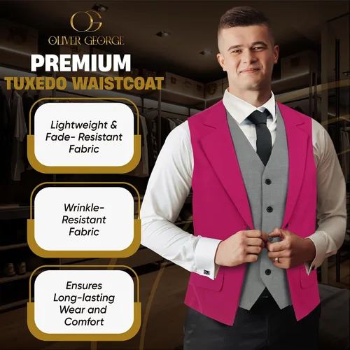 Miniatura 14 de Oliver George Chaleco formal de esmoquin en capas para hombre, chaleco de traje de negocios