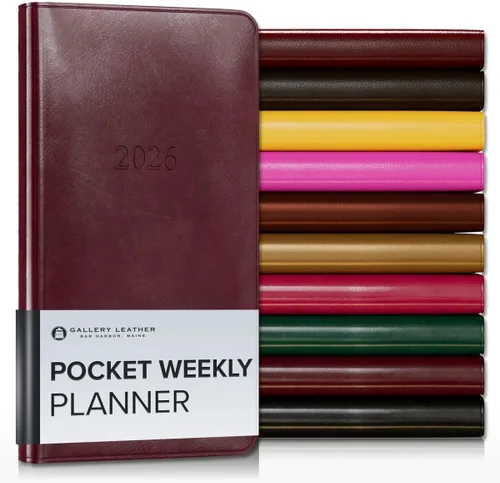 Miniatura 25 de Gallery Leather Agenda semanal y mensual grande 2025-2026, agenda y cuaderno con elegantes bordes de página dorados dorados, 12 meses, cactus Cactus
