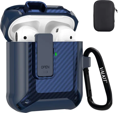 Miniatura 44 de Valkit Funda para Airpods para hombres con cerradura, funda de cuerpo completo con llavero para AirPods de Apple a prueba de golpes, funda