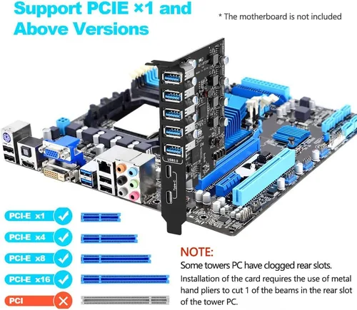 Miniatura 2 de PCIE - Tarjeta de expansión USB 3.0, 7 puertos (5X tipo A y 2 USB C) Tarjeta PCIe Super Speed PCI Express USB3 Hub Controller Adaptador para Windows