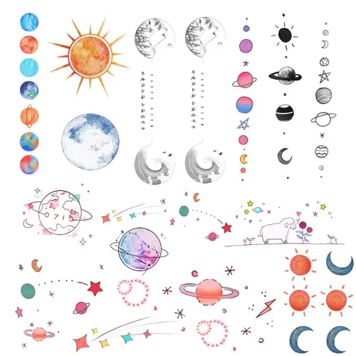 Tatuaje temporal de cielo estrellado de fantasía, tatuajes temporales coloridos e impermeables, tatuajes falsos que se ven reales y duran mucho Azul