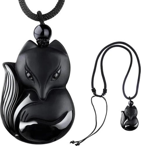 COMPONALL Fox Obsidian Necklace for Women, Fox Jewelry for Girls Gemstone Necklaces Pendant for Women Healing Crystal Necklace Protection Amulet