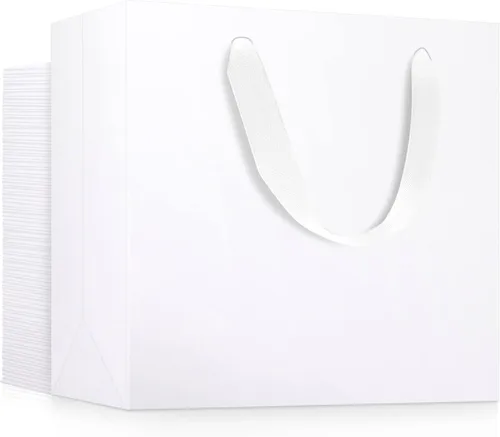 Miniatura 14 de EUSOAR Bolsas de papel de regalo de tamaño pequeño, paquete de 25 bolsas de papel negro resistentes de 8.6 x 3.9 x 7 pulgadas con asas a granel