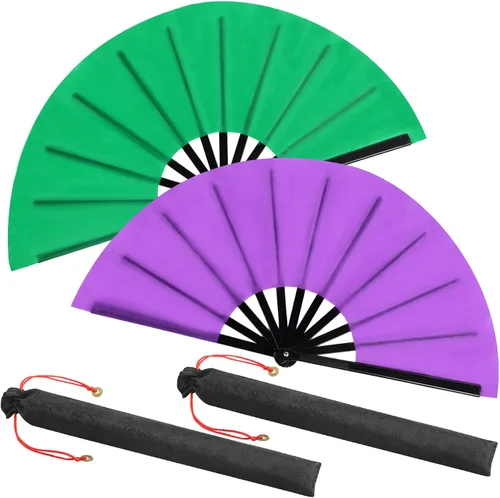 Miniatura 80 de Maitys Paquete de 2 ventiladores de mano plegables grandes de 13 pulgadas, ventiladores chinos de mano grandes para baile de línea, Tai Chi