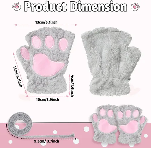 Miniatura 2 de SATINIOR 4 pares de guantes de pata de gato, guantes sin dedos, guantes de media pata de dedo, guantes de felpa de invierno para niños y adultos