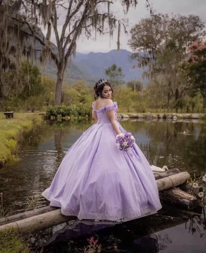 Miniatura 3 de Youjiayi Vestidos de quinceañera florales 3D para mujer, vestidos largos de tul hinchados, vestidos de baile de graduación con hombros descubiertos