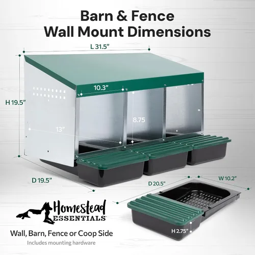 Miniatura 6 de Homestead Essentials Caja anidable de 3 compartimentos de estilo compacto, despliegue hacia adelante y Rollaway, gallina y pollo con tapas