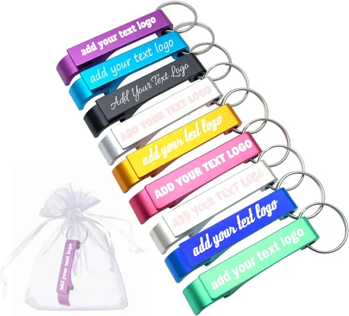 Miniatura 8 de 100 piezas Llavero Abridor de Botellas Personalizado Abridor de Botellas de Cerveza de Aluminio Personalizado Grabado Cualquier Texto/Logo Recuerdos