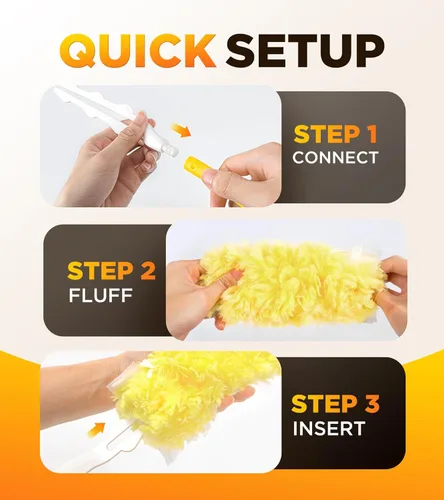Miniatura 4 de Recargas de plumero resistentes para Swiffer Duster, 12 unidades de recarga de plumero con 1 mango, plumeros multisuperficie de 360° con 4 Naranja