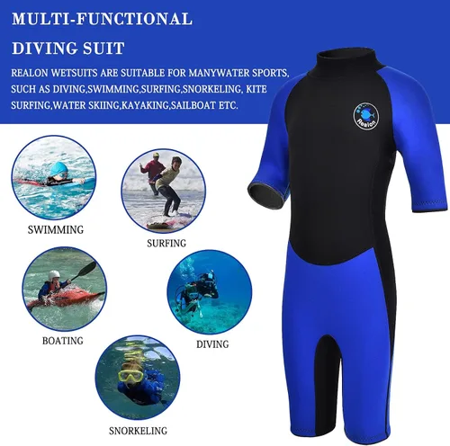 Miniatura 2 de Traje de neopreno de 3 mm para niños, niñas, niños pequeños y jóvenes; traje de baño completo térmico para agua fría; cremallera en la espalda