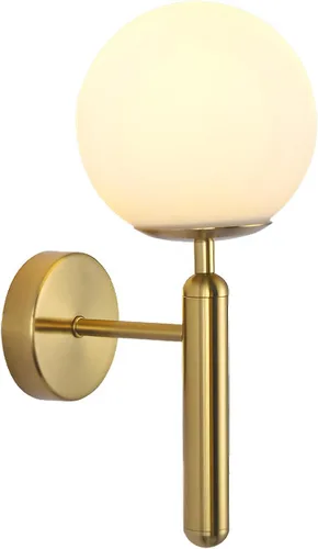 KCO Aplique de pared de globo de vidrio de leche, apliques de pared de latón cepillado de mediados de siglo, lámpara de pared dorada moderna, Dorado