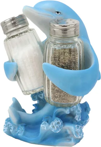 Miniatura 4 de Ebros Gift Náutico Ocean Marina Dolphin Rising Above Sea Waves Hugging Salt and Pepper Shakers Holder Figurine Stand For Coastal Beach Marine