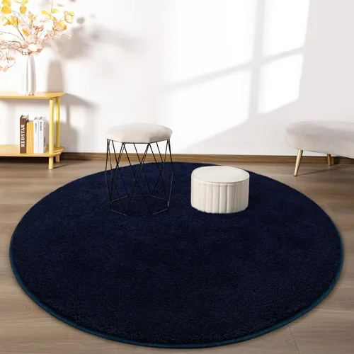 Miniatura 3 de FlyDOIT Alfombras redondas para dormitorio, sala de estar, 4 x 4, color azul marino, súper suaves, cómodas, gruesas de espuma viscoelástica