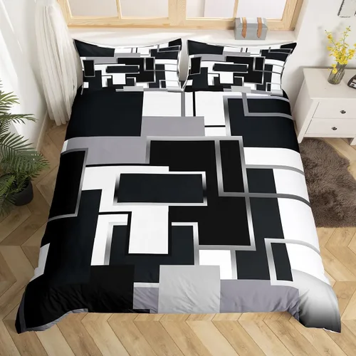 Miniatura 29 de Erosebridal Funda de edredón a rayas color negro y beige, funda de edredón bohemia moderna geométrica abstracta para mujeres, hombres y adultos