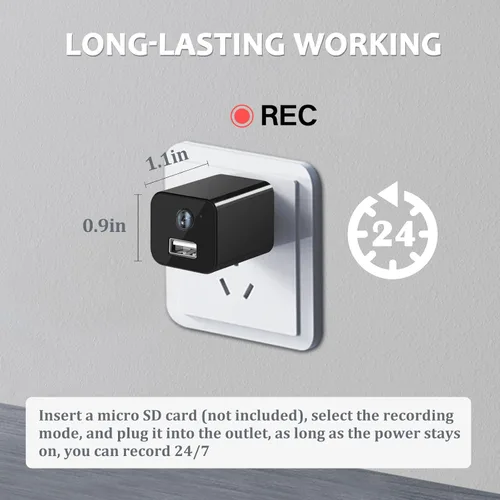 Miniatura 3 de Cargador de cámara de seguridad, cámara de niñera Full HD 1080P con detección de movimiento, cargador USB, cámaras sin wifi, sin aplicación, sin