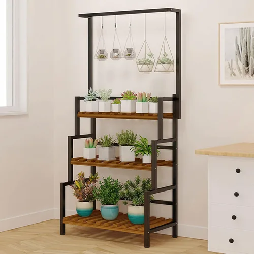 Miniatura 8 de Gdrasuya10 Soporte de 3 niveles para plantas colgantes, estantes de maceta de 68 pulgadas de alto, organizador de macetas, estante de metal