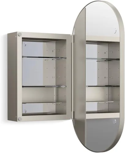 Miniatura 4 de Kohler 35573-BNL Verdera® - Espejo de gabinete de medicina enmarcado, diseño cápsula, interior espejado, gabinete de baño, estantes de vidrio