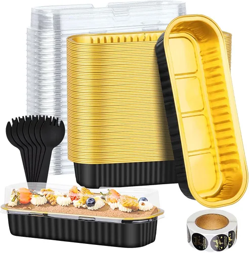 Paquete de 100 mini moldes para pasteles de 6.8 onzas con tapas, moldes para hornear de papel de aluminio, recipientes individuales para postres