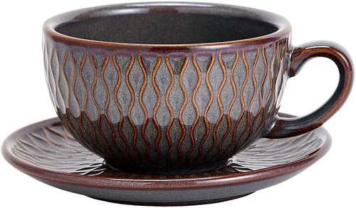 Miniatura 17 de Coffeezone Diseño Vintage 12 oz Taza de Barista de Café con Leche con Platillo para Arte de Café con Leche en Cerámica (Beige)