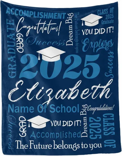 Miniatura 32 de MyPupSocks Manta personalizada para regalo de graduación, felicitaciones clase de 2025, manta azul personalizada de forro polar 2025 para hermana