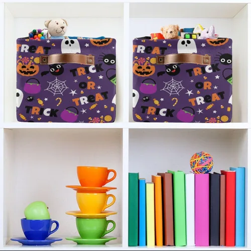 Miniatura 8 de Cesta de Almacenamiento Morada Happy Halloween Cestas de Tela para Cocina Calabaza Calavera Fantasma Murciélago Truco o Trato Contenedores Abiertos