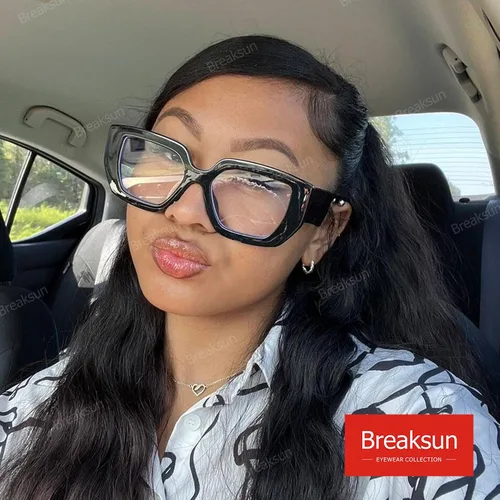 Miniatura 2 de Breaksun - Lentes de luz azul con marco grueso para mujeres y hombres, moda, cuadrados sobredimensionados, gafas de juegos de computadora