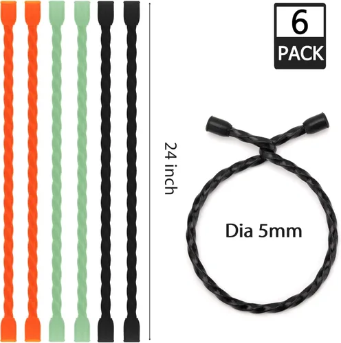 Miniatura 2 de 6 bridas de silicona de 24 pulgadas de diámetro reutilizables con núcleo de acero de 0.196 pulgadas de diámetro, lazos de torsión de goma flexibles