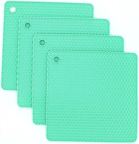 Miniatura 14 de Juego de 2 salvamanteles de silicona de 9 x 12 pulgadas, multiuso, antideslizantes, flexibles, duraderos, resistentes al calor, color rojo, verde