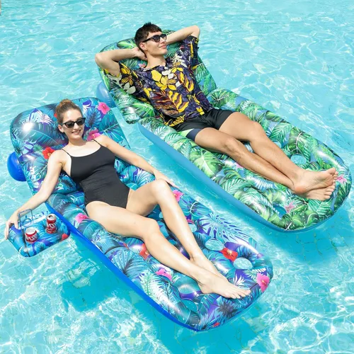 Miniatura 11 de FindUWill Sillas flotantes de piscina para adultos, paquete de 2 sillas flotantes grandes de 65 x 42 pulgadas, tumbona inflable para piscina