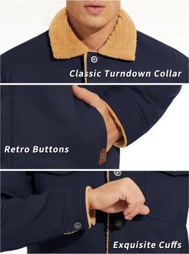 Miniatura 4 de KEFITEVD Chaqueta de forro polar de invierno para hombre, chaqueta tipo cargo con forro sherpa, abrigo casual de camionero, abrigo grueso y cálido
