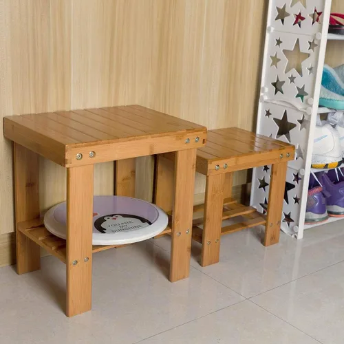 Miniatura 6 de ASelected Taburete de banco de bambú, taburete de madera de 10 pulgadas para dormitorio, cocina, vestíbulo, vestíbulo, entrada, banco pequeño