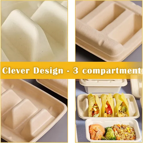Miniatura 6 de Nexboraque Paquete de 50 soportes desechables para tacos, 3 compartimentos, platos biodegradables para tacos, juego de barra para servir una fiesta