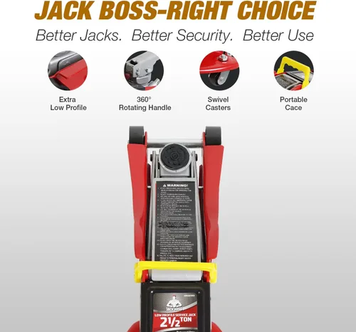 Miniatura 2 de Jack Boss Gato Hidráulico de Carrito de Piso de 2.5 Toneladas (5500 Libras) de Perfil Bajo con Estuche de Almacenamiento Portátil, Rango de Rojo