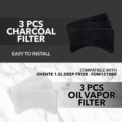 Miniatura 2 de OVENTE Juego de filtros de repuesto de vapor de carbón y aceite compatible con freidora eléctrica de 1.5L FDM1501BR, paquete de 3 filtros reductores