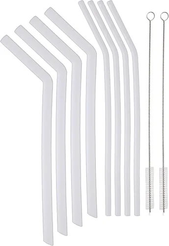 ¡Traytastic! Pajitas de silicona transparente – 8 unidades, (4) Jumbo y (4) pajitas de tamaño estándar + (2) cepillos de limpieza, reutilizables y