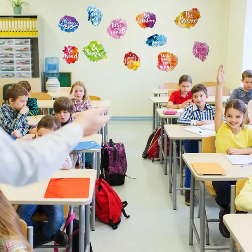Miniatura 6 de Zonon 6 juegos/12 piezas inspiradoras de vuelta a la escuela, calcomanías de pared inspiradoras de acuarela con cita motivacional colorida
