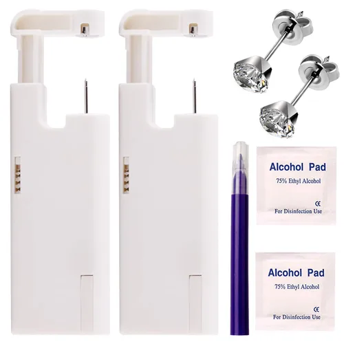 Miniatura 9 de KAIQIKAIXI 18 piezas, kit de perforación de oreja, pistola de clavos para oreja automática e indolora, desechable, aséptica, casera, portátil, grupo