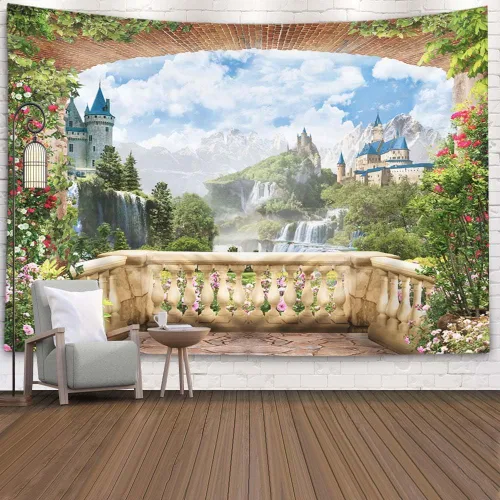 Miniatura 44 de EMMTEEY Tapiz de pared con bosque - Árbol de pino verde y niebla, arte de pared natural, 80x60 pulgadas, tapiz grande de estilo bohemio para sala