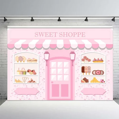 Miniatura 15 de MEHOFOND Telón de fondo Sweet Shoppe de 5 x 3 pies para niña, fondo de fotografía de cumpleaños, pancarta de fiesta para niños, baby shower, dona
