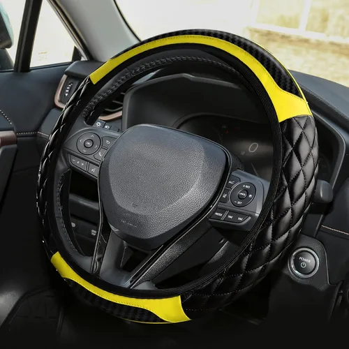 Miniatura 7 de Funda para volante de automóvil, funda protectora de cuero elástico de 15 pulgadas, funda antideslizante y cómoda para manillar, accesorios