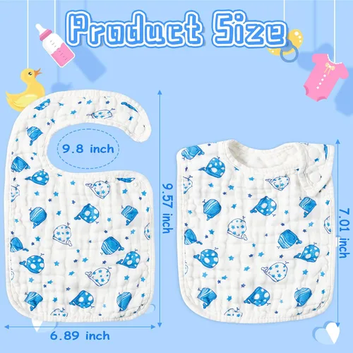 Miniatura 2 de BUoonyer 10 baberos de algodón de muselina a presión, baberos bandana para bebé, bufanda de algodón absorbente suave ajustable